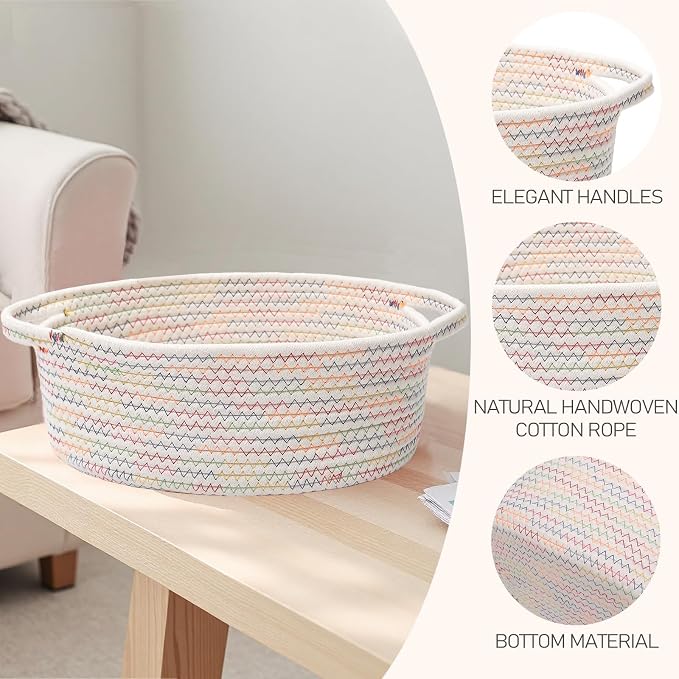 JMvicyroam Small Woven Basket, Empty Gift Basket, Colorful/1 Pack | Small Gift Basket, Cotton Rope, 12 x 8 x 48 in, Handles, Includes Ribbon and Bag, Birthday Gift Basket - Image 3