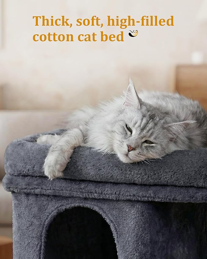 Aechonow Cat Tree for Large Cat,2 Cozy Cat Condo House for Large & Fat Cats | 19x16.5" Large Cat Perch, Cat Tower for Indoor Cats with 24" Long Scratching Post, Dark Gray - Image 7