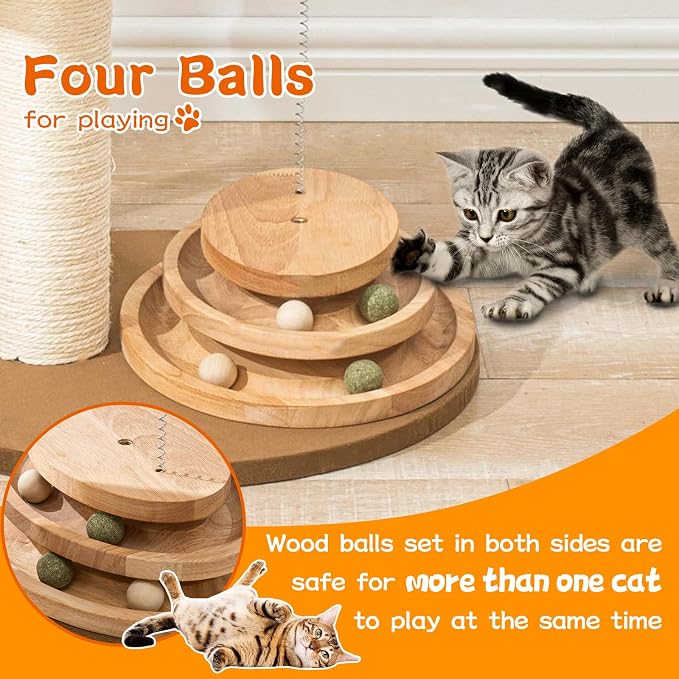 Modern Cat Tree for Indoor Cats, 30 in Cat Tower with Basket Bed | Interactive Play Base, 8cm Thick Sisal Scratching Posts, Climbing Ladder, Teaser Toy, Replaceable Cooling & Plush Mats - Image 2