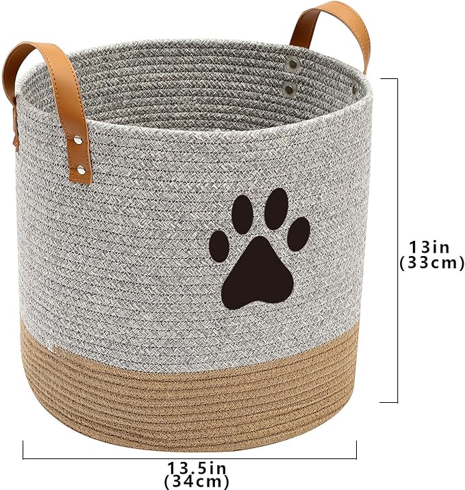 Cotton dog toy basket storage, puppy toy basket, puppy bins, laundry basket blanket storage bin - Perfect for organizing pet toys, blankets, leashes, pee mats and diapers - Graykhaki - Image 7