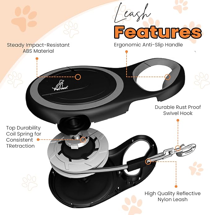 Retractable Dog Leash – Extendable up to 16 FT, Heavy Duty Nylon Tape, No-Tangle, One-Handed Brake & Lock, for Small to X-Large Dogs up to 44 lbs (Black) - Image 6
