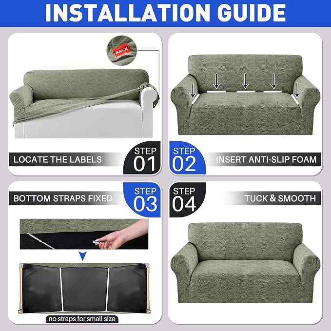 YEMYHOM 1 Piece Stretch Oversized Couch Covers for 4 Seat, Jacquard Extra Large Sofa Cover with Non-Slip Elastic Bottom, Thickened Slipcover Furniture Protector for Dogs Pets (X-Large, Army Green） - Image 7