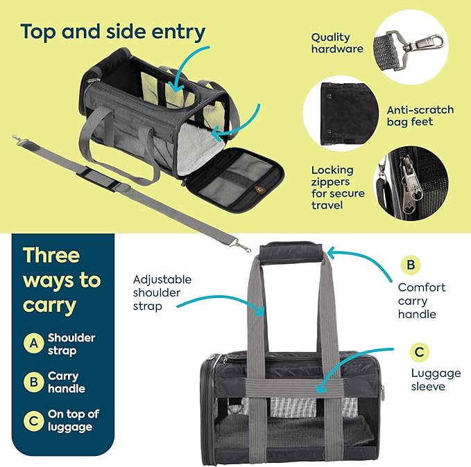Sherpa Original Deluxe Travel Pet Carrier, Airline Approved & Guaranteed On Board - Charcoal Gray, Small - Image 4