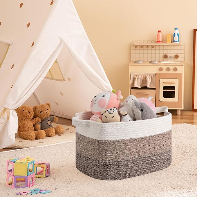 OIAHOMY Woven Storage Basket, Cotton Rope Baskets for Toys,Towel, Clothes, Used to Bathroom,Living Room,Nursery,Bedroom, 16"x12"x10"- Pack of 3, Gradient Dark Brown - Image 2