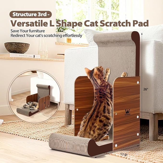 34 Inch Cat Scratcher Bed, Upgraded Cardboard Scratching Pad, Extra Large Cat Scratchers for Indoor Cats, Convertible Vertical Cat Scratching Board Furniture Protector - Image 4
