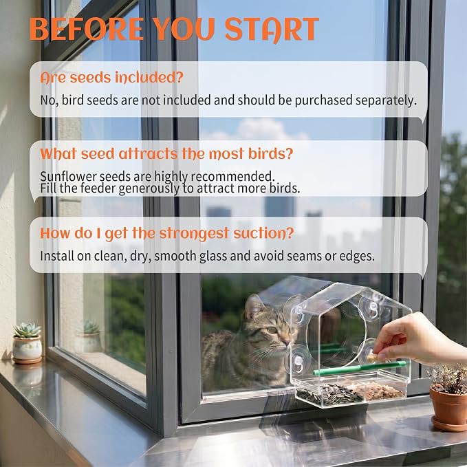 Cat Window Bird Feeder for Indoor Cats, Bird Watching TV for Cats | Clear Acrylic Outdoor Bird Feeding Station with Strong Suction Cups for Enrichment, Mental Stimulation & Boredom Relief - Image 4
