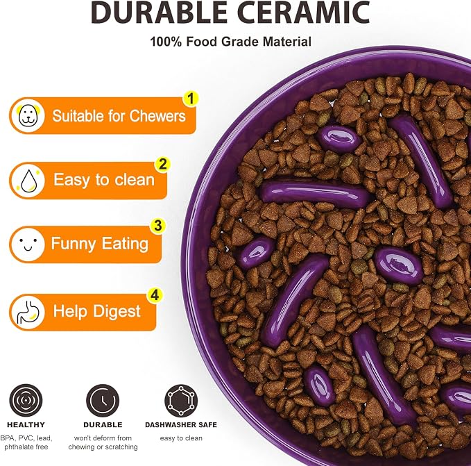 Ceramic Slow Feeder Dog Bowl, 2 Cups Maze Puzzle Dish to Slow Down Eating | Premium Ceramic Material with Anti-Slip Design, Suitable for Small, Medium and Large Breed Dogs Daily Feeding - Image 3