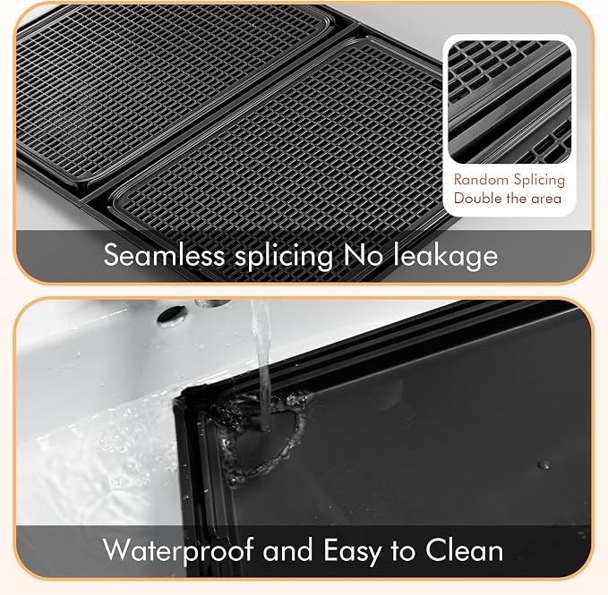 2Pack Cat Litter Box Step, Cat Litter Catcher, Expandable Interlock Litter Mat, Washable Easy Clean, Waterproof & Urine Proof, Black - Image 5