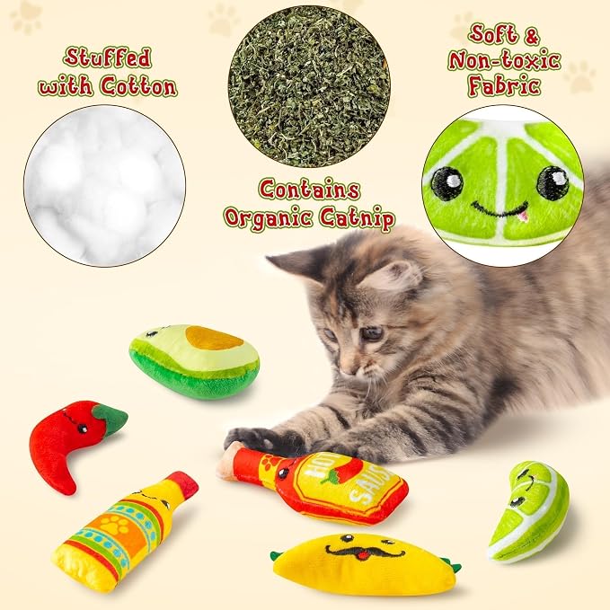 L1rabe Mexican Catnip Stuffed Toys - 6P Black Cat Appreciation Day Carnival Funny Cat Toys for Cat Lovers Gifts, Cute Taco Hot Sause Avocado Lime Indoor Kitten Chew Bite Kick Interactive Pet Supplies - Image 3