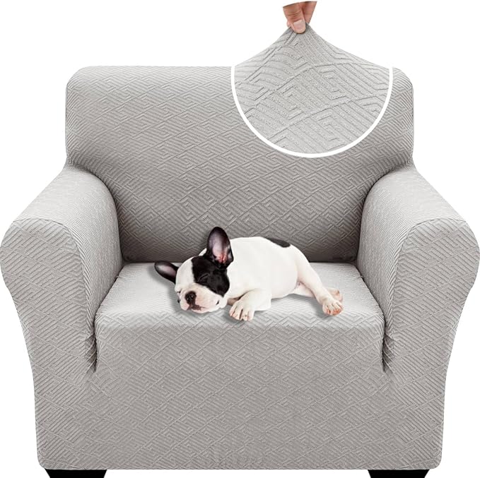 XINEAGE Stretch Jacquard Armchair Cover, Non Slip Sofa Slipcover for Dog | High-Stretch Fabric. Wear-Resistant, Pet Friendly. Easy Install & Washable for Living Rooms, Offices.Sliver Gray by XINEAGE
