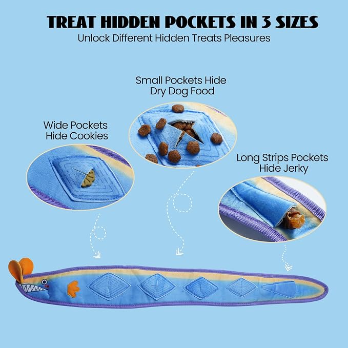 Nocciola EEL Squeaky Dog Toy, Tough No Stuffing Toy for Tug of War, Puppy Interactive Puzzle Fun to Keep Them Busy, Cognitive Crinkle Dog Toy for Large Medium Small Breed, Blue - Image 4