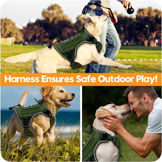 Heavy-Duty Tactical Dog Harness for Large Dogs, No Pull Adjustable Reflective Pet Vest with Molle System, K9 Military-Grade Control for Service Training, Outdoor & 10+ Breeds, Green, X-Large - Image 6