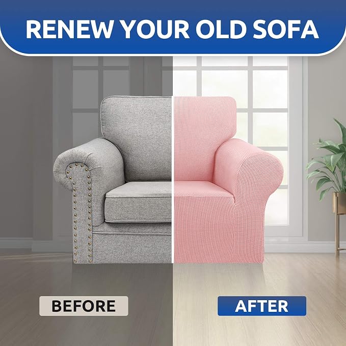 KEKUOU Stretch Chair Sofa Slipcover, Single Couch Cover,Dusty Pink | 1-Piece Washable Sofa Cover,Pet Friendly (31"-55") Furniture Protector Soft Jacquard Elastic Bottom for Dogs & Kids - Image 7