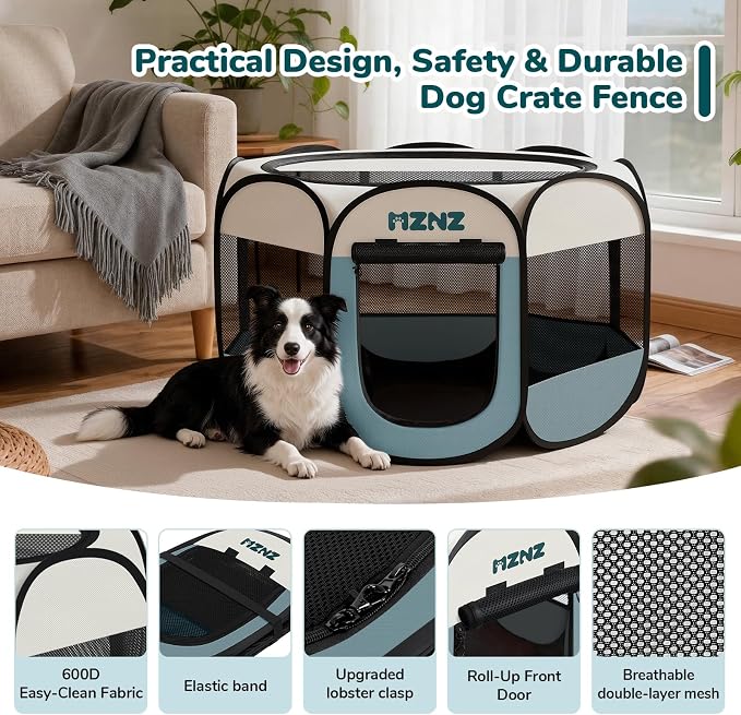 Dog Cat Small Animal Puppy Playpen Crate with Pee Pad, Large, Grey | Portable Pop Up Pet Cage Enclosure Tent Kennel Indoor Outdoor with Carrying Case, No Assembly, Camping Use - Image 8