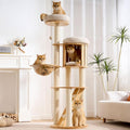 Solid Wood Cat Tree Tower with Scratching Post, 61 Inches Tall Cat Towers with Capsule and Condo, Modern Cat Tower with Hammock and Removable Top Bed for Indoor Cats.White by HITTITE