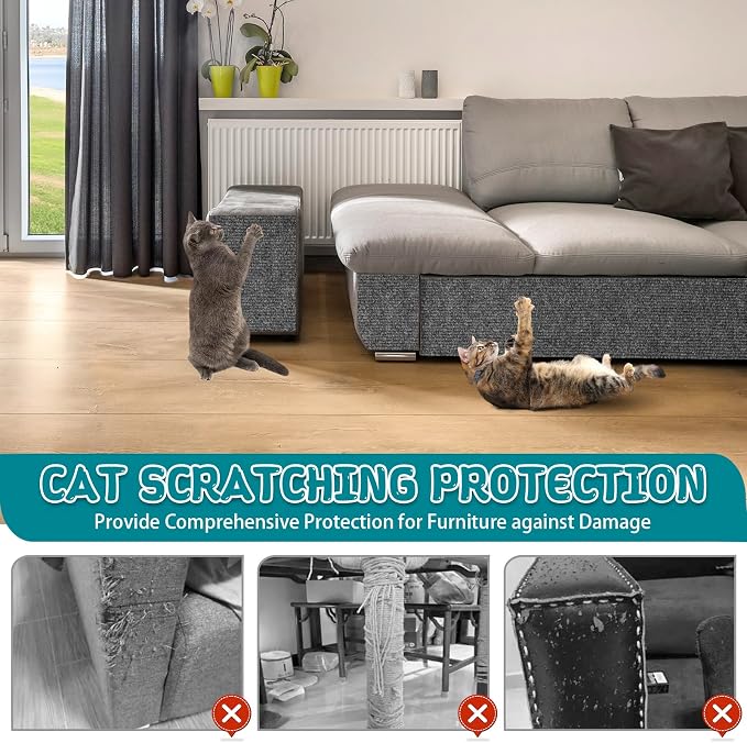 LSGCQ Cat Scratch Mat Self Adhesive Cat Scratch Furniture Protector | Self Adhesive Cat Scratching Mat Replacement for Cat Tree Post Couch Wall Furniture Protector (118" x 15.8", Dark Gray) - Image 5