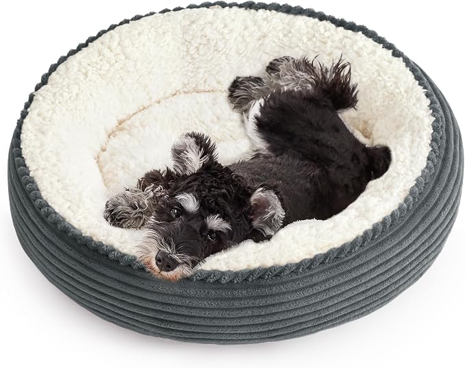 Love's cabin Round Donut Cat and Dog Cushion Bed, 24in Pet Bed for Small or Medium Dogs, Anti-Slip & Water-Resistant Bottom, Soft Durable Fabric Pet Beds, Washable Calming Cat Bed Bluish Grey by Lovescabin