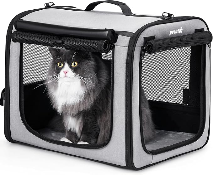 Dog Car Carrier Light Weight 19.7×16.9×14.8in, Foldable Dog Carrier, Gray | Easy to Assemble, Portable and Breathable Pet Carrier, Suitable for Indoor and Outdoor Use, Dog Travel Crate with Curtain by pecute