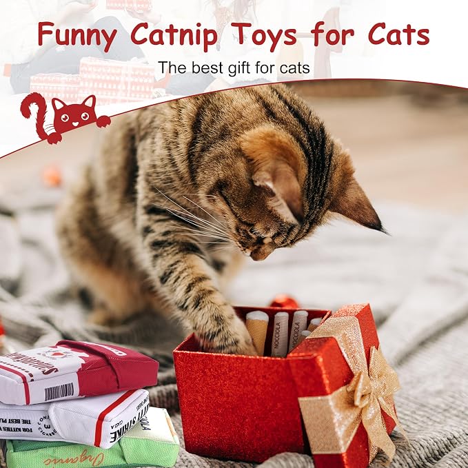 Nocciola 3 Pack Catnip Toys for Cats, Funny Cat Toys Filled with 100% Pure Organic Catnip, Safe Kitten Teething Chew and Kicker Toys, Stress Relieving Fun for Indoor Cats,Red - Image 7