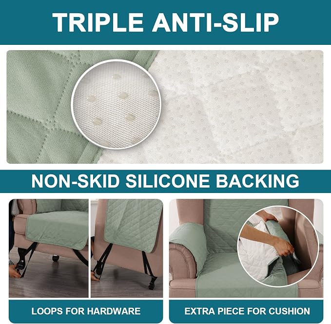 Turquoize 100% Waterproof Wing Chair Cover Wing Armchair Slipcovers Chair Couch Protector Triple Non-Slip Sofa Slipcover for Wing Chair Furniture Protector for Pets, Kids,Dog (Wing Chair, Sage) - Image 4