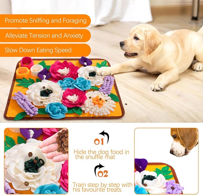 Snuffle Mat for Dogs Pet Treats Feeding Mat for Small/Medium Breed Dogs Non-Slip/Portable/Durable Interactive Dog Puzzle Toys Encourages Natural Foraging Skills (Orange) - Image 2