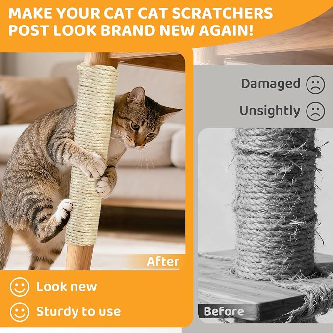 White Sisal Rope for Cat Tree and Scratching Post 5mm 1/5 Inch, 150 Feet | Natural Sisal Fiber, Tight Twist Climbing Twine, Cat Tree Tower Repair, Scratching Post Replacement, Natural Scratching - Image 4