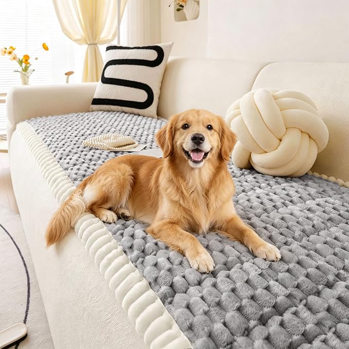 OTOB Couch Covers for Dogs Washable Non Slip Pet Couch Cover Protector | Light Gray, 23.6" x 47.2", Fuzzy Soft Plush, Pet Friendly, All Seasons, Breathable, Modern, Thick Wear-Resistant, Sofa Cover by OTOB