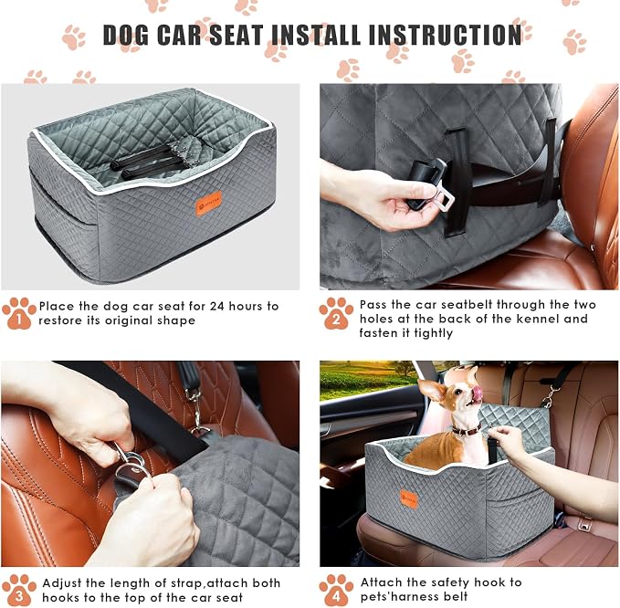 AlfaTok Memory Foam Booster Dog Car Seat for Medium Dogs Under 45 LBS, Elevated Pet Car Seat with Detachable Washable Cover, Anti-Slip Sturdy Dog Booster Seat with Seat Belt for Back Seat Travel - Image 7