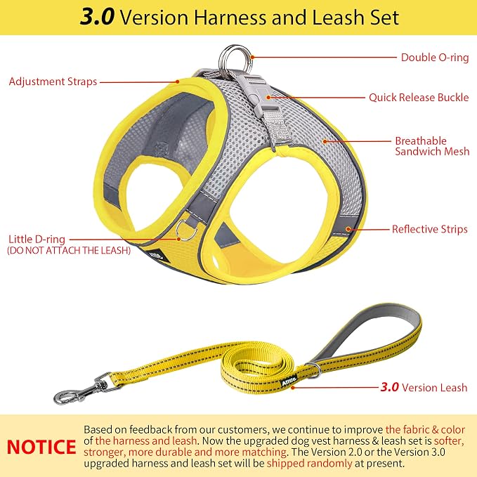 AIITLE Medium Dog Harness and Leash Set, Step-in Puppy Pet Vest, Yellow M | Breathable Mesh, Adjustable Fit, Reflective Design, Padded Leash Handle, for Small-Medium Dogs & Cats, Walking, Training - Image 4