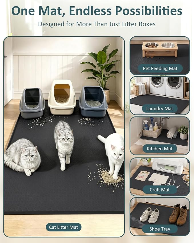 Extra Large Cat Litter Mat, Waterproof Litter Mat, 51.2 x 25.6 in | Silicone, Raised Edge Desgin, Waterproof, Traps Litter Water Dirt, Easy Clean Non Slip Floor Protector - Image 5