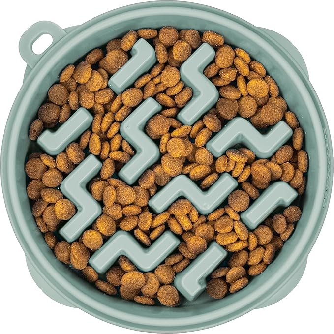 Outward Hound Fun Feeder Slo Bowl Dog Slow Feeder, Notch, Sage, 9.1" | Slows Fast Eaters, Can Aid Digestion, Holds 2 Cups Dry or Wet Food, Non-Slip Base, Easy Clean, No BPA, Small to Medium Dogs by OutwardHound