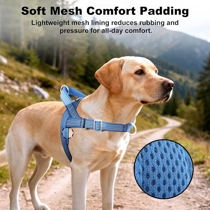 No Pull Dog Harness with Handle, Adjustable Soft Mesh Padded Vest | Reflective Walking Harness with Front Clip for Small Medium Large Dogs, Quick Fit No Escape for Training, Blue, L - Image 4