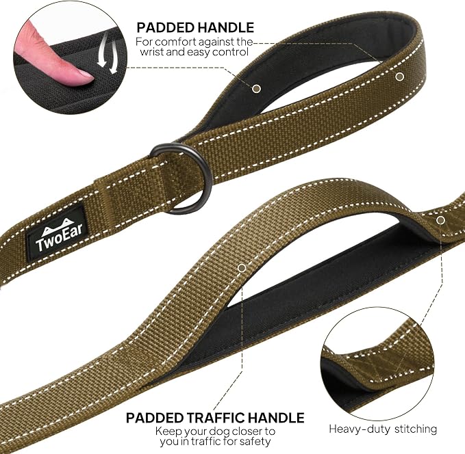 Twoear 5FT 1IN Heavy Duty Dog Leash for Large Dogs with 2 Padded Handles | Traffic Handle Extra Control, Auto Lock Hook, Strong Reflective Walking Leash for Night Safety, Medium and Large Breeds,Brown - Image 3