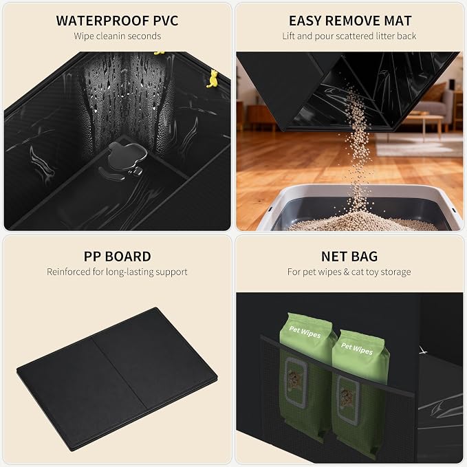 Aokeyee Black High Side Cat Litter Box Enclosure Splash Guard | All-Inclusive Waterproof, 27.16x21.65x16.53, Foldable Anti-Leakage Dust Control - Image 4