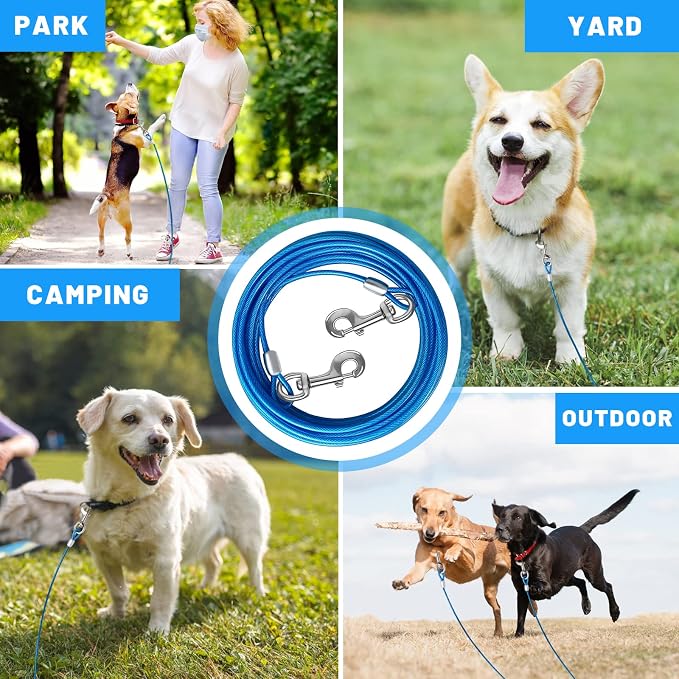 Dog Tie Out Cable, Dog Runner Cable | 10/15/20/25/30/50 FT Steel Cable with Sturdy Clips, Suitable for Yard Outdoor Use, Holds Large Dogs up to 165 Lbs - Image 6