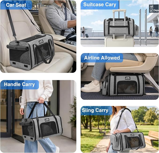 Pet Carrier for Small Dogs & Cats, Airline Approved, Lightweight, Foldable, Comfortable Travel Bag with Plush Cushion & Extra Storage (Grey) - Image 9