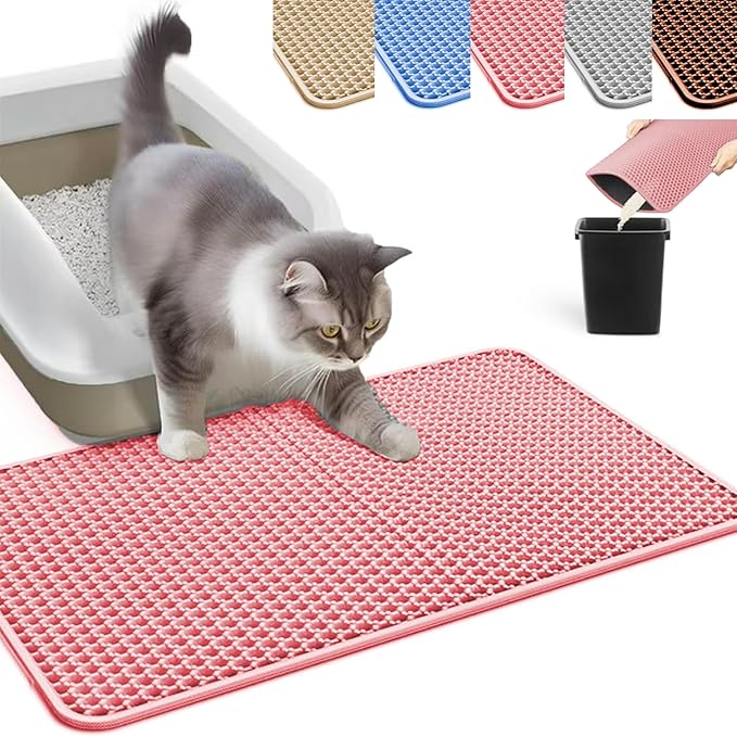 HCY&WLD Cat Litter Mat, Honeycomb Double Layer Litter Trapping Mat | Safe Materials, Soft on Paws, Waterproof Urine Proof Non-Slip, Protects Floors, Less Waste, Easy to Clean, Pink, 45" x 26" by HCY%26WLD