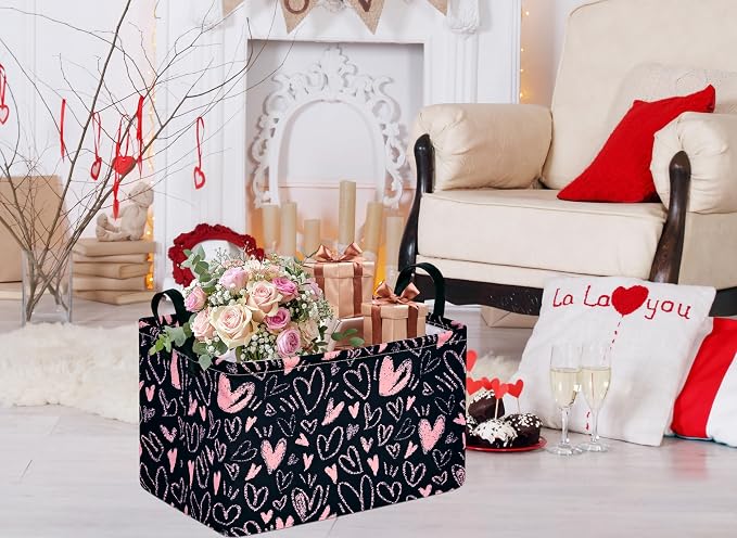 MAIZMZ Girls Basket Empty Gift Basket with Handles,Closet Shelf Storage Organizer Bins Heart Print Girls Nursery hamper Kids Toys Books Box Room Decor - Image 7