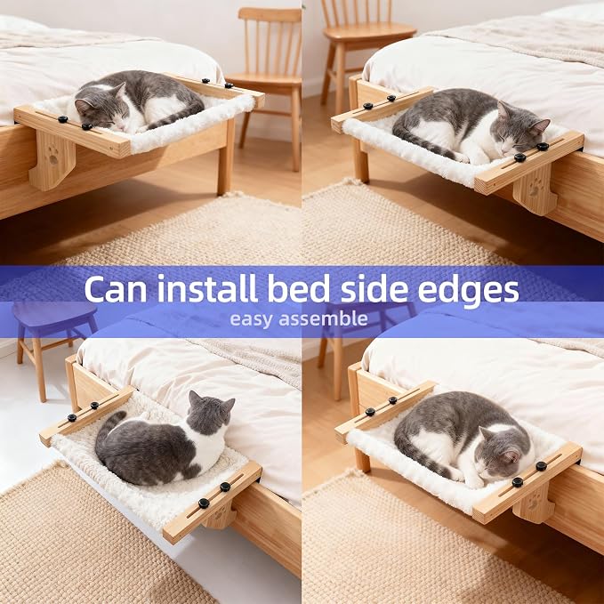 ESPETS Wooden Cat Window Hammock for Large Cats, White Kitten Window Perch | Solid Wood Window Ledge Perch, Sturdy Large Size Shelves, Soft Thick Removable Cushion, Easy Assemble Adjustable, Hold 50LBS - Image 7