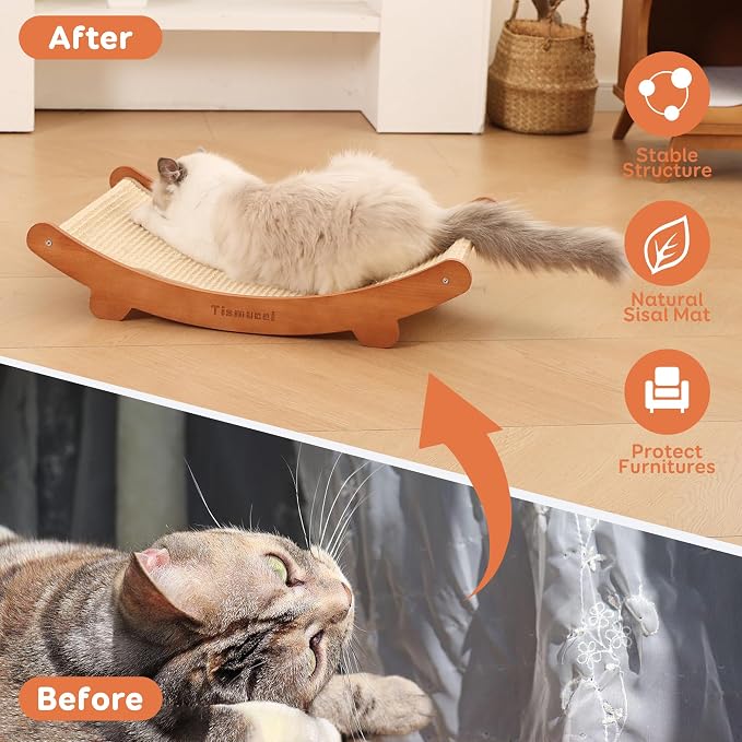 Sisal Cat Scratcher Bed, Beech Wood Cats Hammock,Cat Scratch Pad Indoor cat Toy,Durable Cat Scratching Post, Furniture Protector for Cats' Clawing and Play - Image 4
