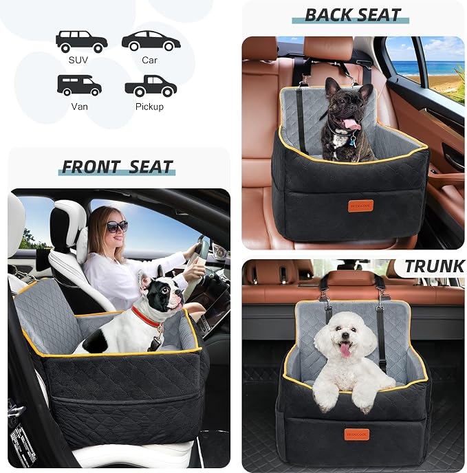 HEGGCOOE Small Dog Car Seat, Memory Foam Dog Booster Seats with Thick Cushion for Medium Dogs Under 35lbs, Detachable Washable Pet Car Seat Bed with Storage Pockets,2 Safety Belts - Image 5