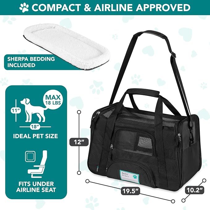 PetAmi Airline Approved Pet Carrier for Cats & Small Dogs, Large, Black | Soft Sided TSA Travel Bag, Sherpa Bed, Breathable Mesh Ventilation, Collapsible Bowl, Fits Under Seat, Up to 18 lbs - Image 2