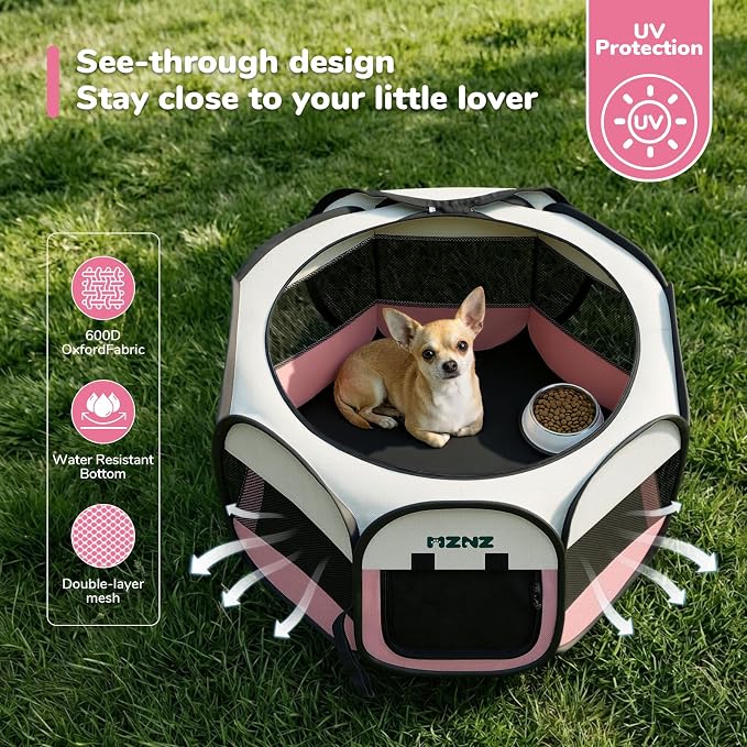 Dog Cat Small Animal Puppy Playpen Crate, Small, Pink | Portable Pop Up Pet Cage Enclosure Tent Kennel Indoor Outdoor with Carrying Case, No Assembly, Camping Use - Image 7