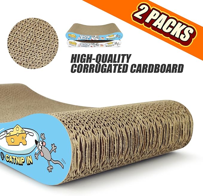 TTCAT Cat Scratching Pad, 2 Pack Corrugated Cat Scratcher Cardboard, Bone Type Durable Cat Scratching Board Reversible for Furniture Protection. - Image 3