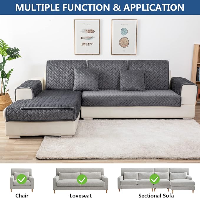 Eismodra Armrest Couch /Sofa /Backrest Covers,Anti-Slip Armchair Slipcovers for Dogs Cats Pet Loveseat Recliner Leather L Shaped,Dark Gray 28 x 28 Inches (Only 1 Piece) - Image 2