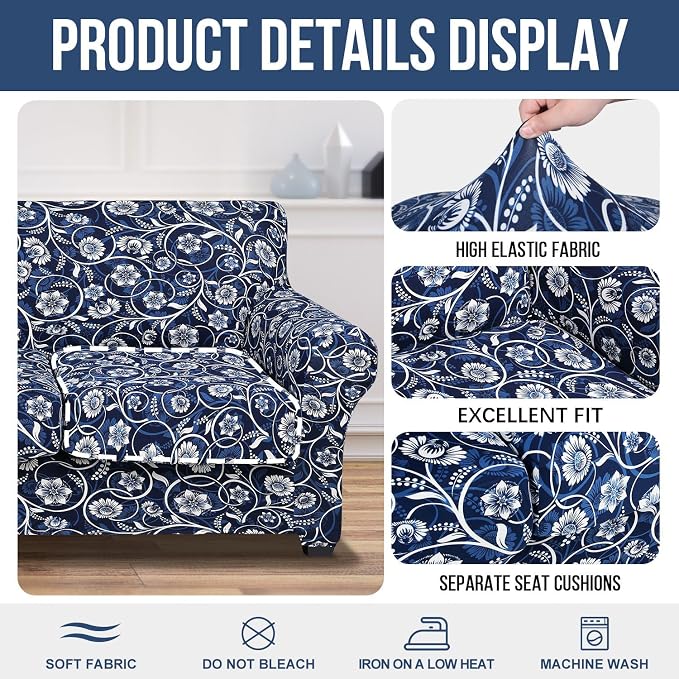 hyha Stretch Couch Covers, Chair/Sofa Covers, Armchair Slipcover for Dogs | Floral Pattern, Printed, 2 Pieces, Separate Couch Cushion Slipcover, Soft Chair Cover with Elastic Bottom for Pets (Armchair) - Image 4