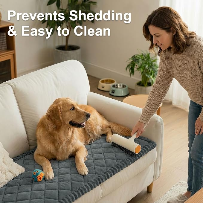 Smiry Non Slip Couch Cover for Dogs, Fuzzy Plush Pet Sofa Protector | Washable Furniture Cover for Large Dogs & Cats, Scratch & Dirt Resistant, For 3 Cushion Couch, Dark Grey, 35.4"x82.7" - Image 8