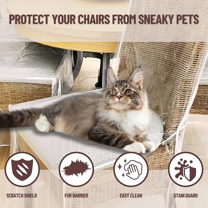 Evelots 2-Pack Clear PVC Dining Chair Covers, Spill-Resistant Protectors | Heavy-duty clear vinyl helps protect kitchen chairs from dust, spills, pet hair and claws; wipes clean with a damp cloth. - Image 3