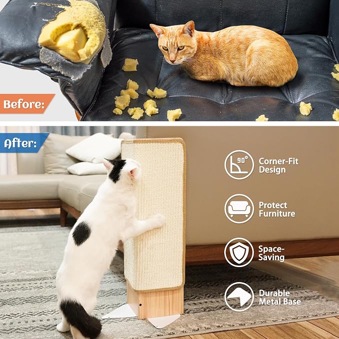 PETKARAY Couch Corner Cat Scratcher, 22" Corner Scratching Post Wall Scratcher, Sisal Furniture Protector for Sofa with Reversible Base, Small - Image 3