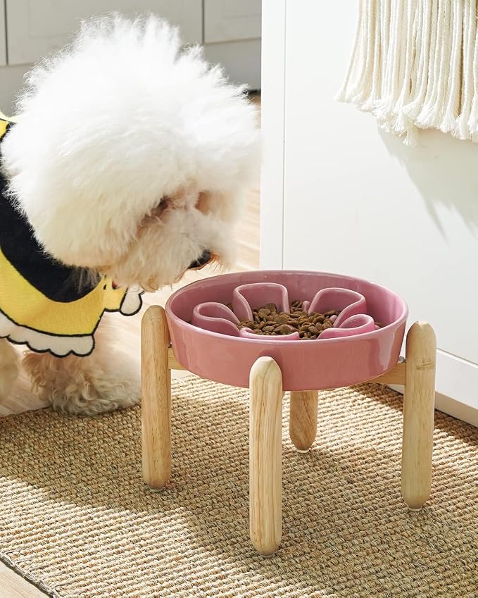 LE TAUCI Ceramic Slow Feed Dog Bowls, Elevated for Small Breeds, Anti-Gulping, Non-Slip, 6 inch, Pink - Image 2